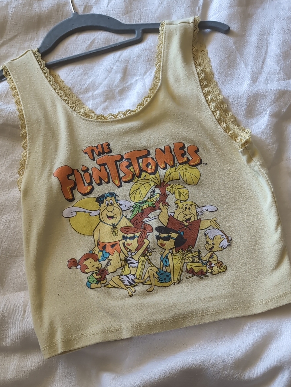 The Flintstones Graphic Cropped Tank Top - Pale Yellow